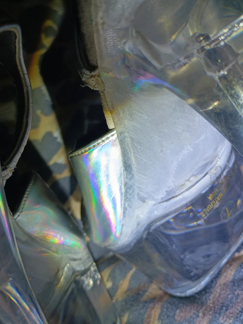 Delicious Metallic Silver Holographic Clear Platform Lucite Stiletto Heels